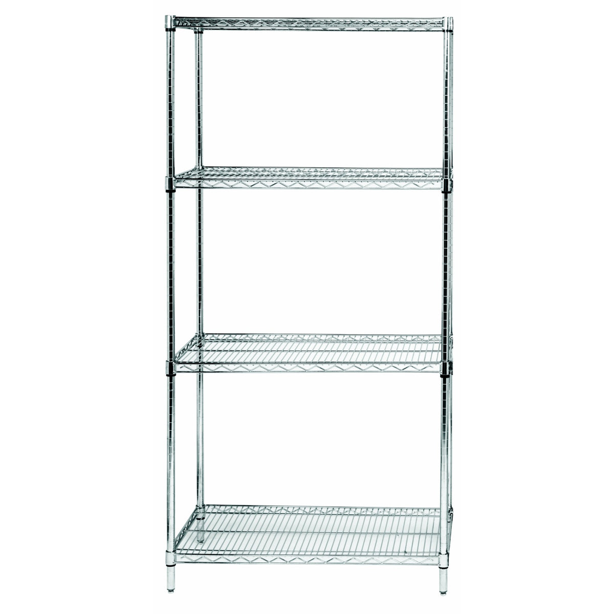 Wire Shelving Starter Kit, 36W x 12D x 54H, 600 - 800 lb. capacity, includes (4) wire shelves and (4) posts, chrome plated finis