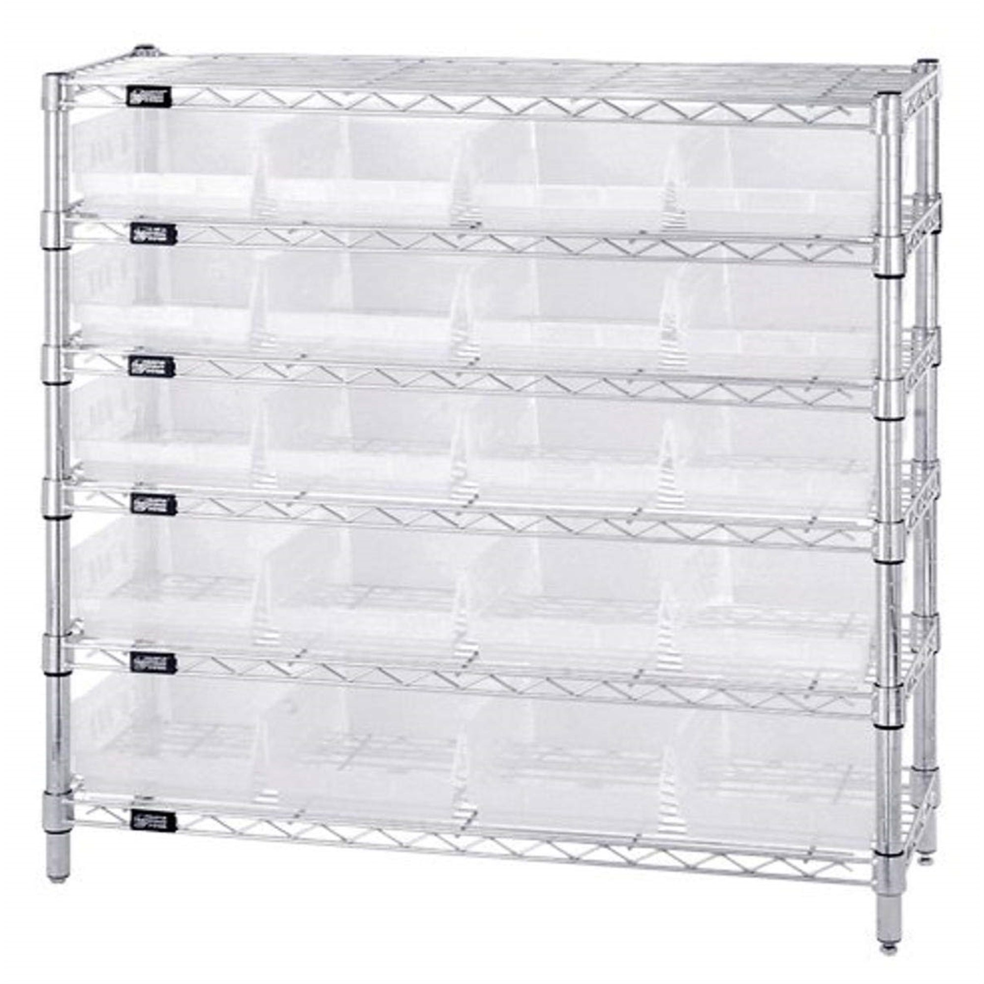 Bin Wire Shelving System, 36W x 12D x 36H overall size, 800 lb. capacity per shelf, includes: (6) wire shelves, (4) posts, (20) 