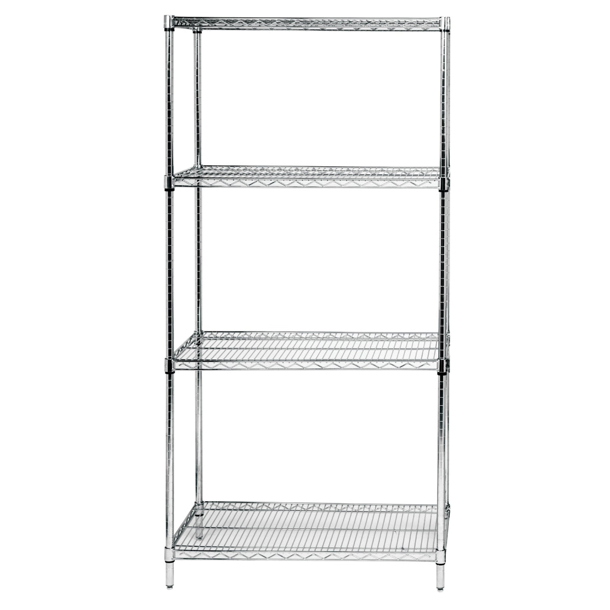 Wire Shelving Starter Kit, 24W x 21D x 63H, 600 - 800 lb. capacity, includes (4) wire shelves and (4) posts, chrome plated finis
