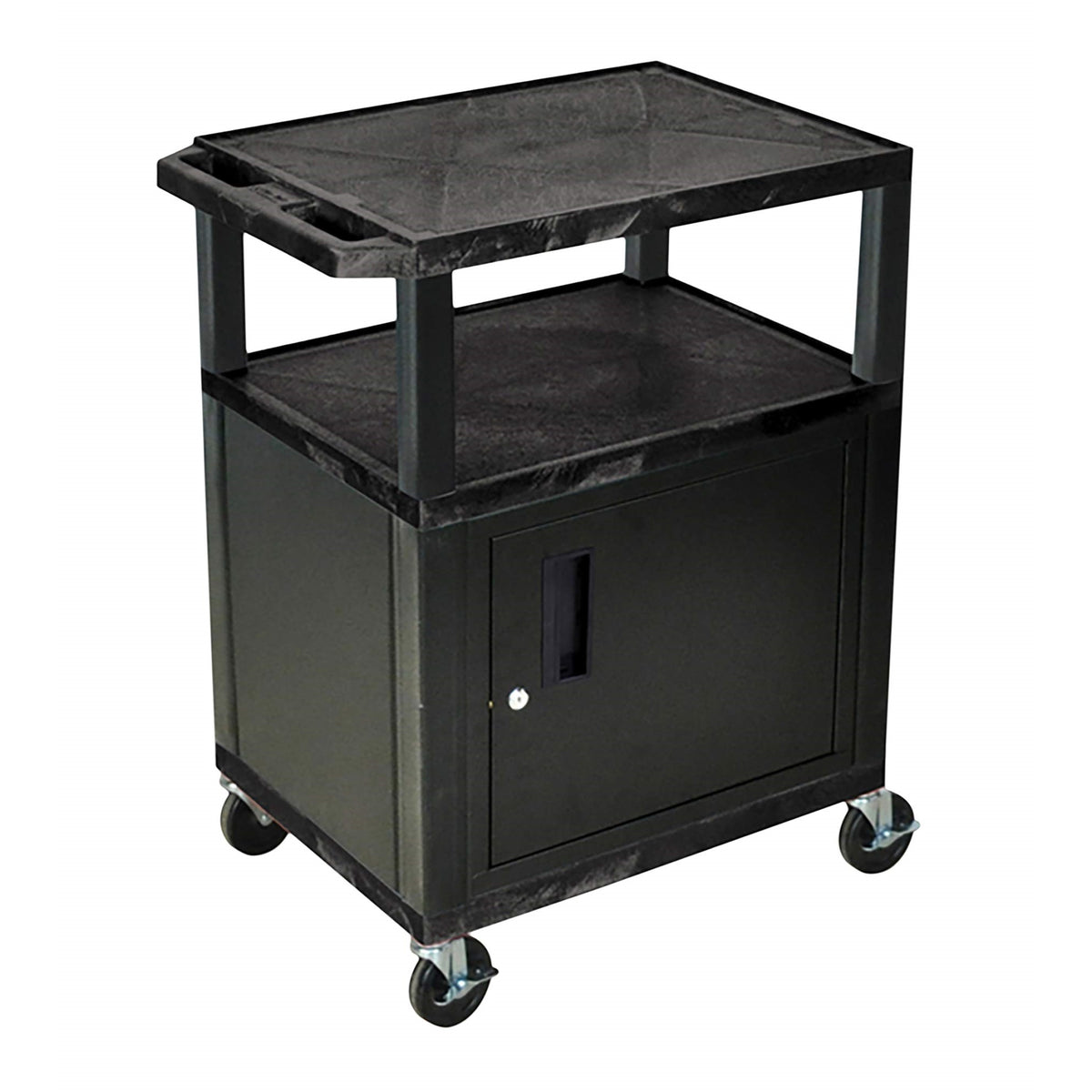 Ergode 34 Inch  H Rolling Multipurpose Storage Utility Electric Av Presentation Cart With 3 Shelves And Locking Cabinet  Black Legs,