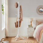 Modern Solid Wood Coat Rack in White Finish with 8 Hooks