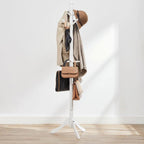 Solid Wood Coat Rack in White Finish with 10 Hooks