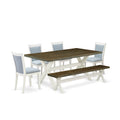 X077Mz0156 6Pc Dining Set  Rectangular Table , 4 Parson Chairs And A Bench  Multicolor Color