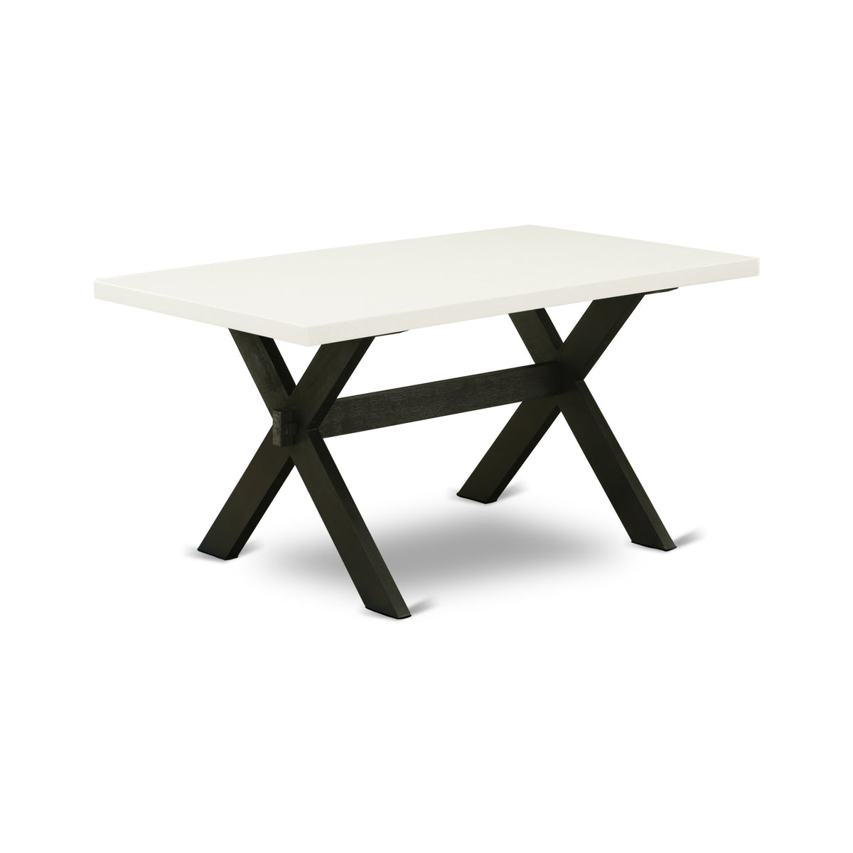 East West Furniture X627Fo6247 7 Piece Kitchen Table Set  6 Black Linen Fabric Dining Room Chairs Button Tufted With Nail Head