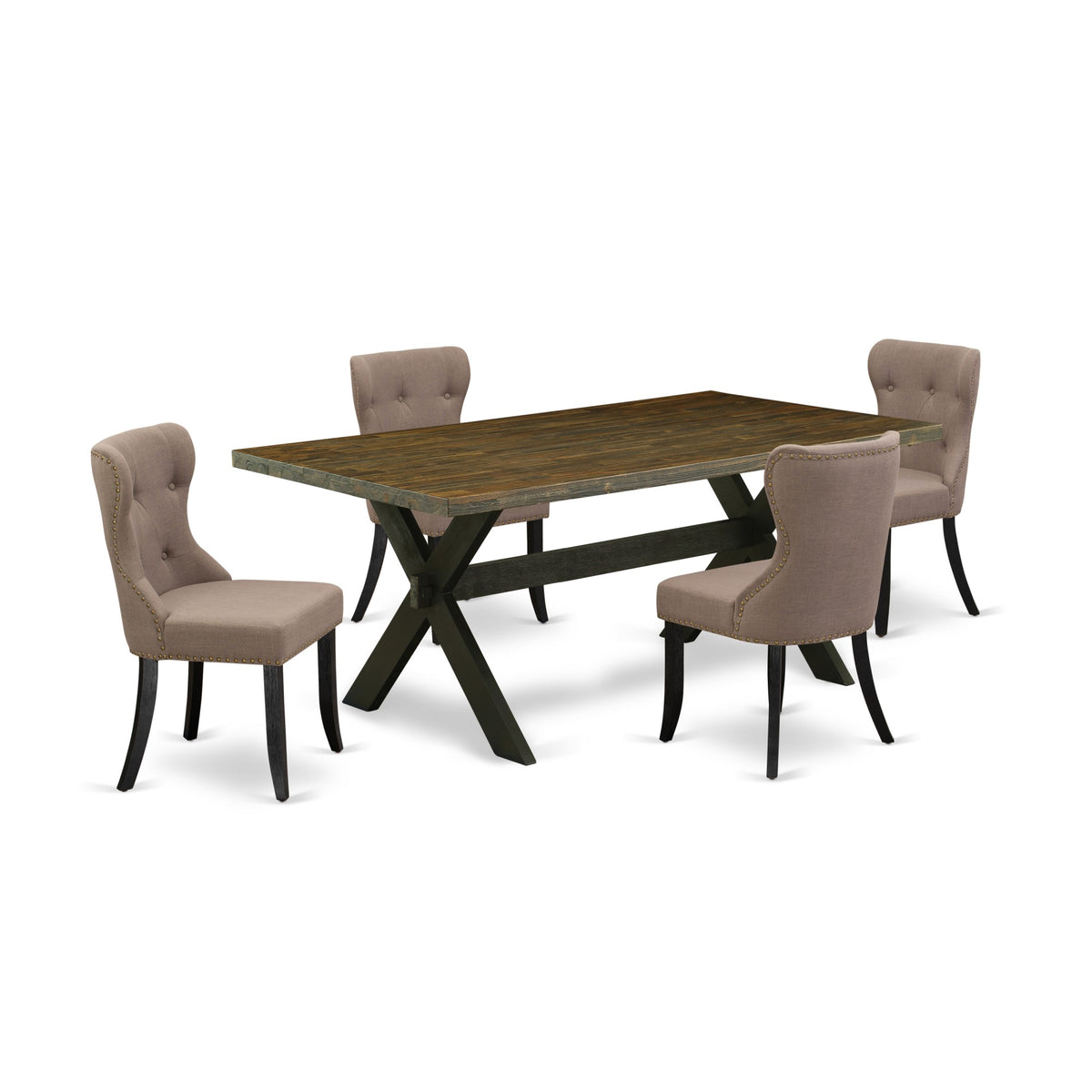 East West Furniture X677Si6485 5Pc Dining Table Set 4 Dining Padded Chairs With Coffee Linen Fabric Seat And Button Tufted Ch