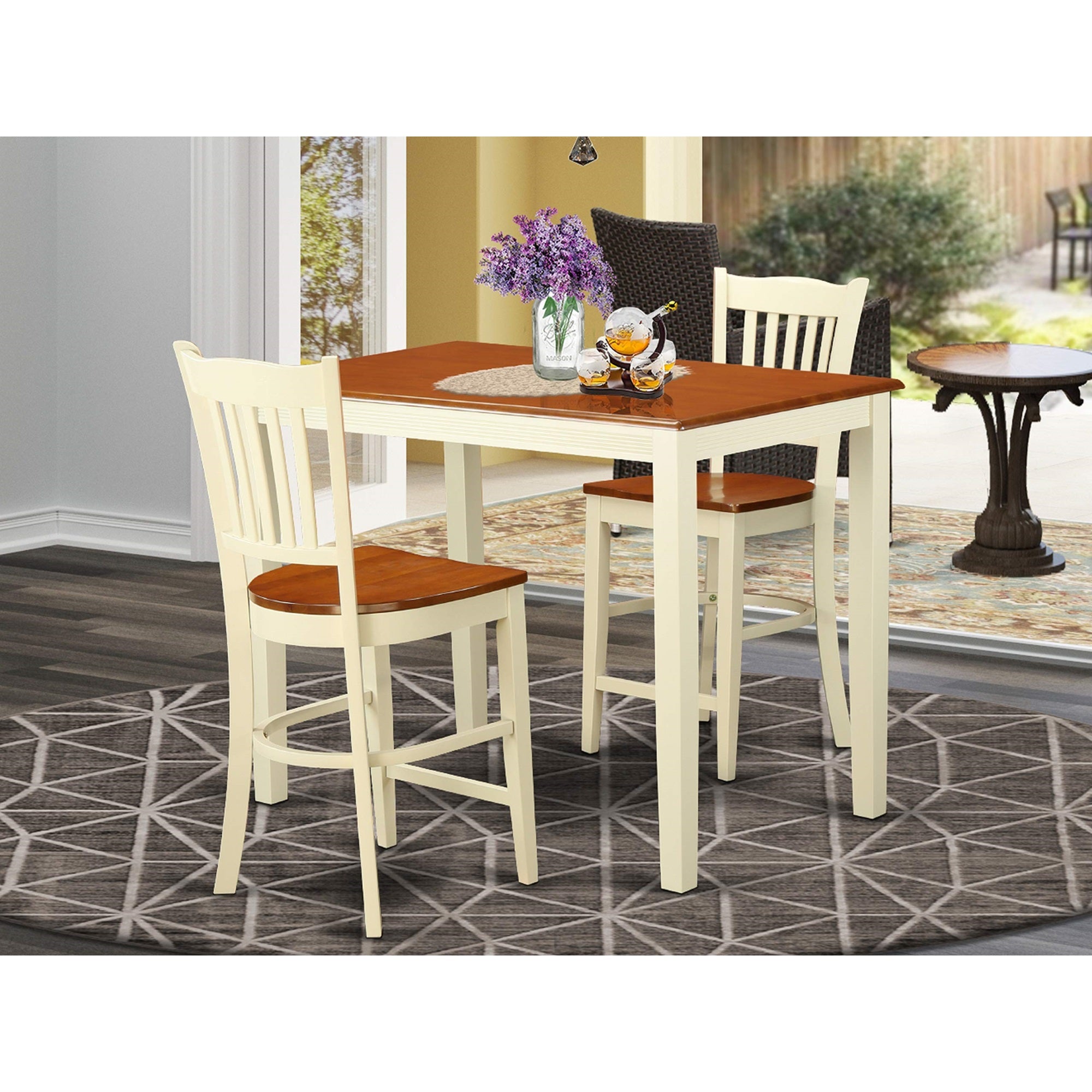 East West Furniture YAGR3-WHI-W 3 Piece Kitchen Counter Set for Small Spaces Contains a Rectangle Dining Room Table and 2 Dining Chairs, 30x48 Inch, Buttermilk & Cherry