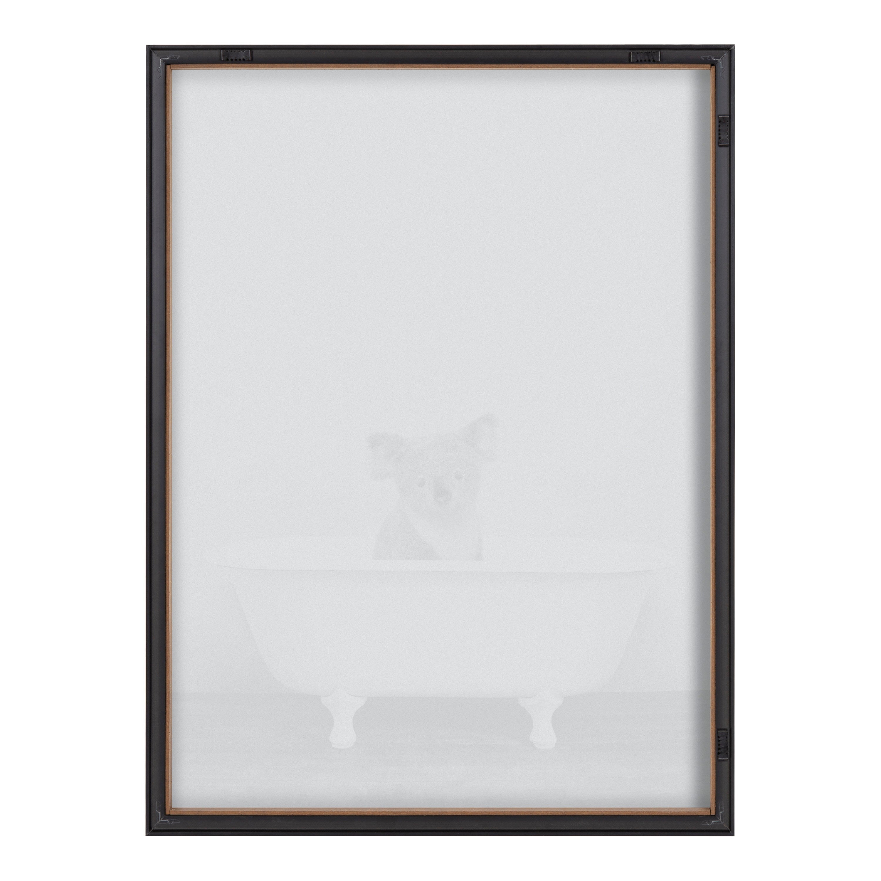Blake Koala in Bathtub Black and White Framed Printed Glass by Amy Peterson