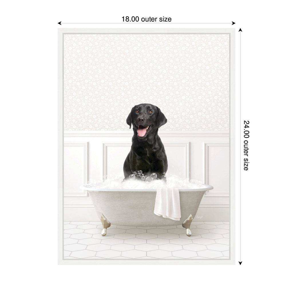 Sylvie Black Lab in White Bathtub Framed Canvas by Amy Peterson