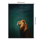 Lion on Tonal Blue Teal Green Abstract by The Creative Bunch Studio Framed Canvas Wall Art Print