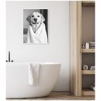 Sylvie Golden Retriever Bathroom Towel Robe Black and White Framed Canvas by The Creative Bunch Studio