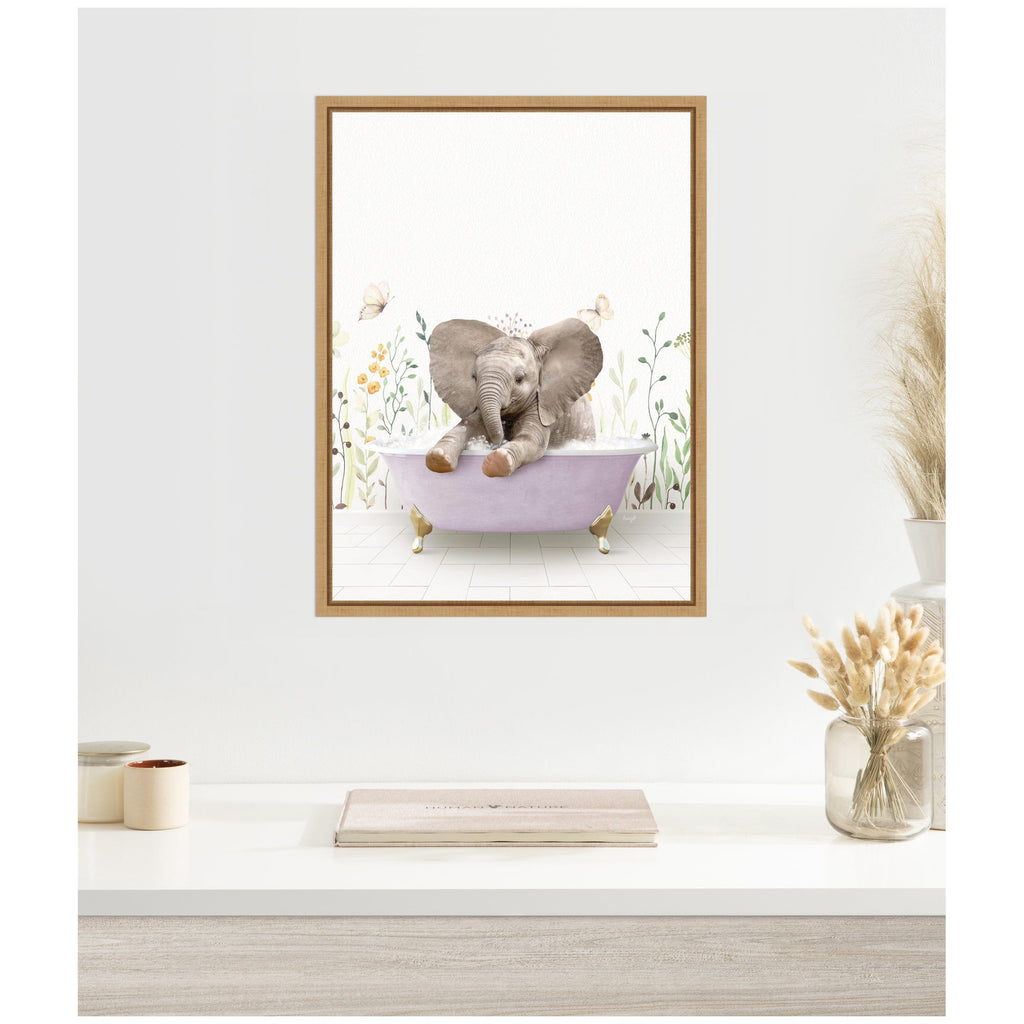 Sylvie Baby Elephant 6 in Spring Bathtub Framed Canvas by Amy Peterson