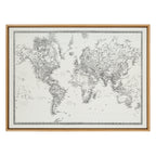 Sylvie Vintage Black and White World Map Framed Canvas by The Creative Bunch Studio