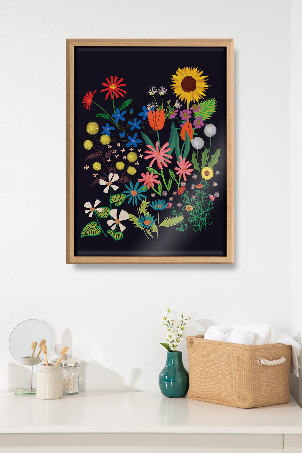 Blake Dark Flora Framed Printed Glass by Hannah Beisang