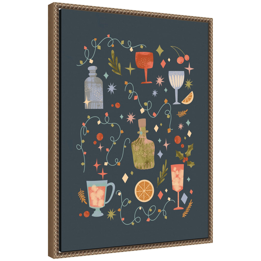 Sylvie Beaded Holiday Cocktails Framed Canvas by Nikita Jariwala