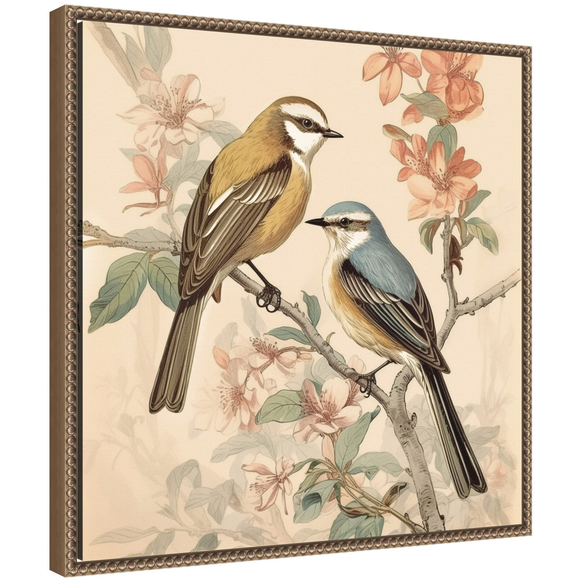Sylvie Vintage Style Birds and Botanicals Framed Canvas by The Creative Bunch Studio