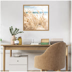 Sylvie Beige Beach Grass Near Tranquil Beach Framed Canvas by The Creative Bunch Studio