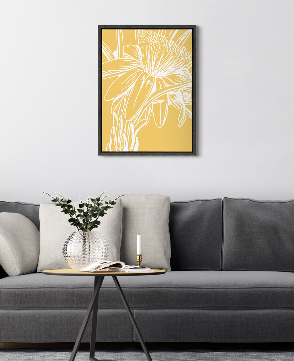 Sylvie Flower in Yellow Framed Canvas by Apricot and Birch