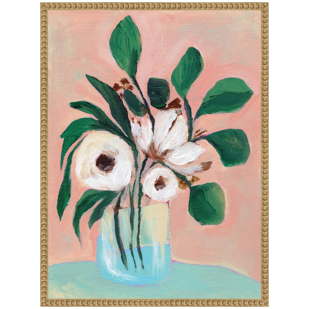 Sylvie Beaded Blush in Bloom Framed Canvas by Nikita Jariwala