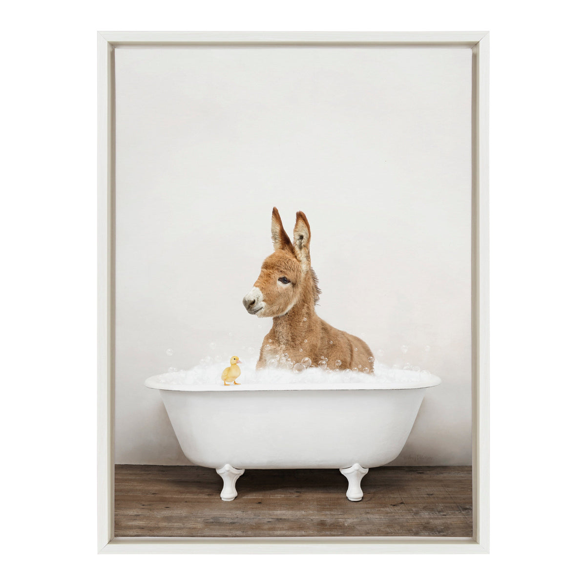 Sylvie Baby Donkey in Rustic Bath Framed Canvas by Amy Peterson Art Studio