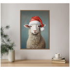 Sylvie Beaded Sweet Sheep Santa Hat Framed Canvas by The Creative Bunch Studio