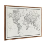 Sylvie Beaded Vintage Black and White World Map Framed Canvas by The Creative Bunch Studio