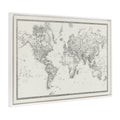 Sylvie Beaded Vintage Black and White World Map Framed Canvas by The Creative Bunch Studio