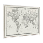 Sylvie Beaded Vintage Black and White World Map Framed Canvas by The Creative Bunch Studio