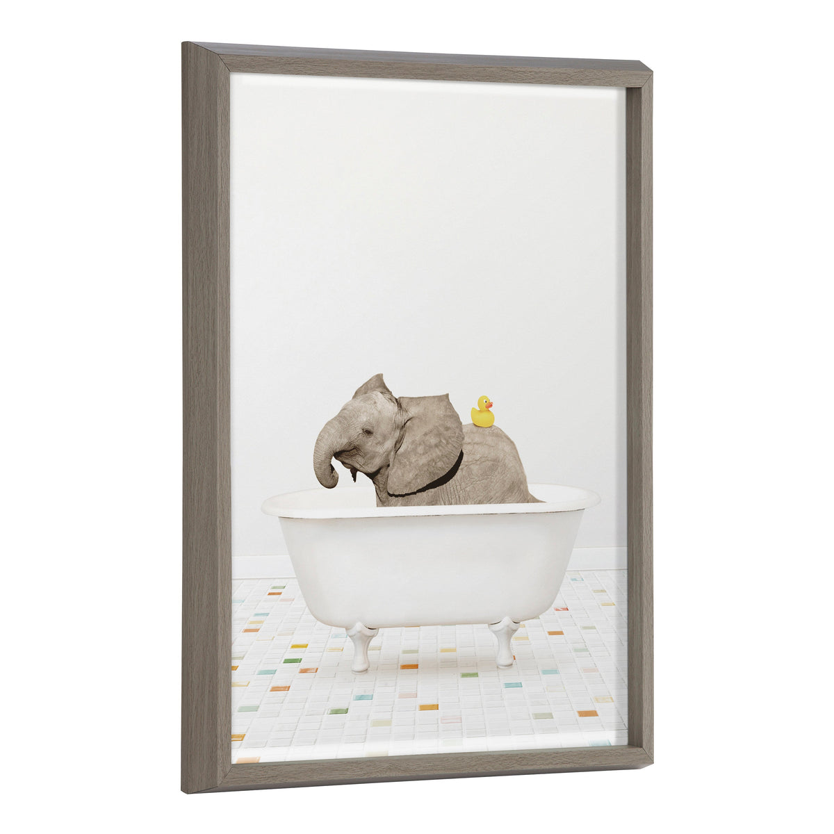 Blake Baby Elephant Bath Time with Rubber Ducky Framed Printed Glass by Amy Peterson Art Studio