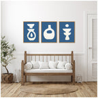 Sylvie Ceramic Blue Beige Abstracts Framed Canvas Art Set by Rocket Jack