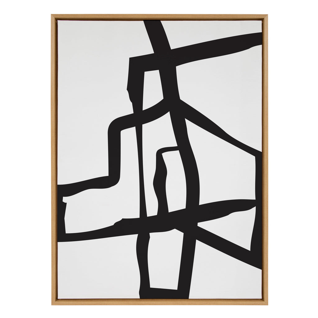 Sylvie Bold Sophisticated Abstract Black Stroke Framed Canvas by The Creative Bunch Studio