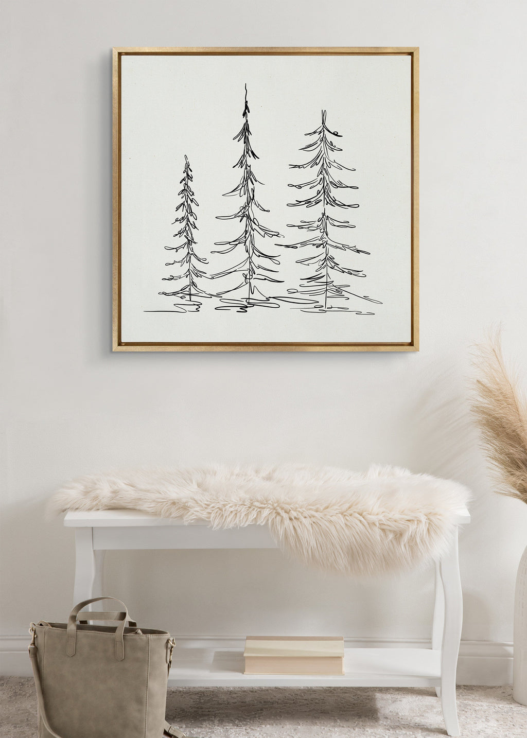 Sylvie Minimalist Evergreen Trees Sketch Framed Canvas by The Creative Bunch Studio