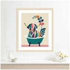 Framed Art Mid Century Modern Cow in Bathtub by Rachel Lee
