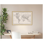 Framed Fabric Pinboard Vintage Black and White Linen World Map Wall Organization
