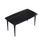 63" Artificial Stone Black Curved Black Metal Leg Dining Table, 6 People - Black