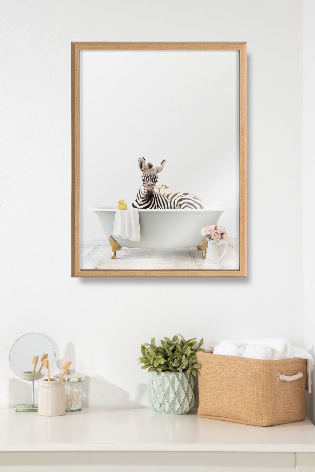 Blake Zebra Cottage Bathroom Framed Printed Glass by Amy Peterson Art Studio