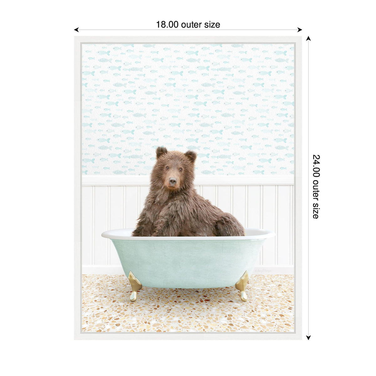 Sylvie Bear in Little Fish Bathtub Framed Canvas by Amy Peterson