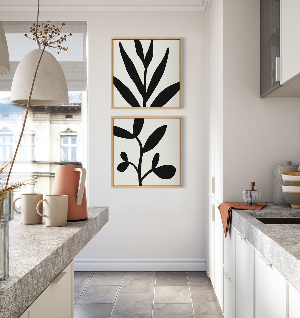 Sylvie Modern Botanical Neutral Abstract 2 Framed Canvas by The Creative Bunch Studio