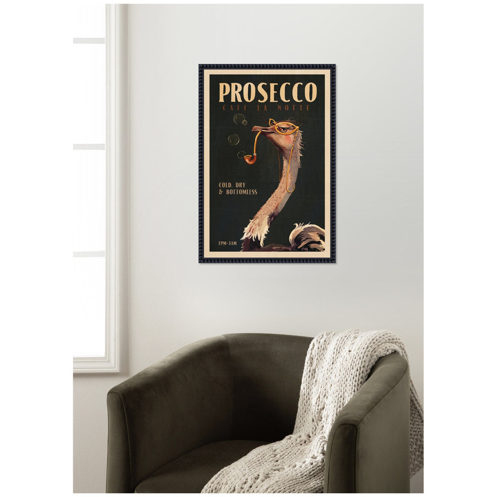 WG Deco Prosecco Ostrich by The Whiskey Ginger Framed Canvas Wall Art Print