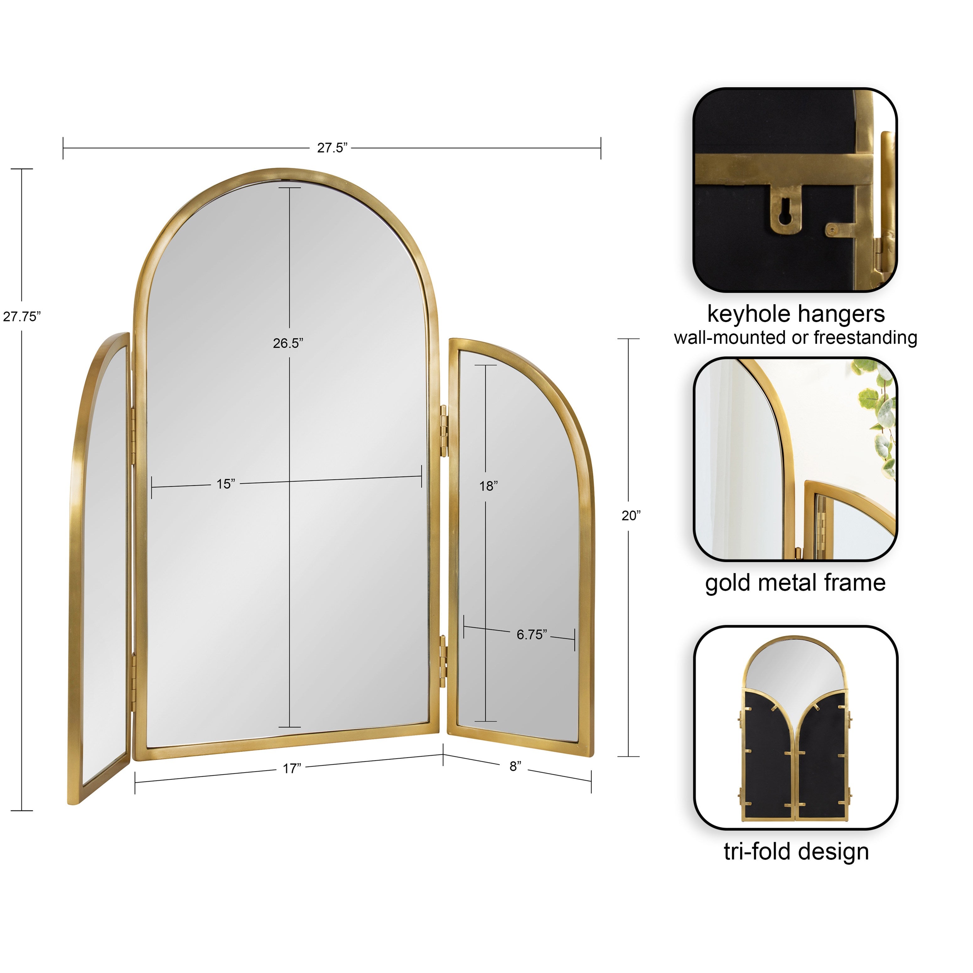 Amoli Tri-Fold Arch Metal Mirror