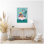 Sylvie Modern Teal Little Duckie in Bathtub Framed Canvas by Rachel Lee