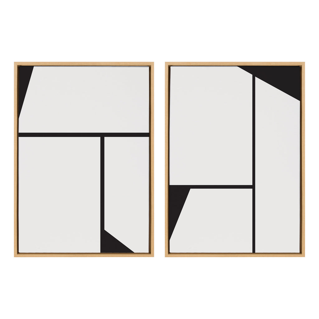 Sylvie Sleek Luxe Minimalist Black and White Abstract Framed Canvas Art Set by The Creative Bunch Studio