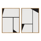 Sylvie Sleek Luxe Minimalist Black and White Abstract Framed Canvas Art Set by The Creative Bunch Studio
