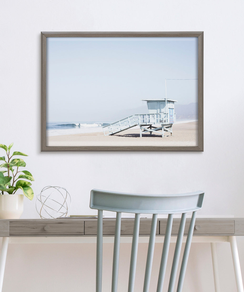 Blake Pale Blue Life Guard Tower Framed Printed Glass by Caroline Mint