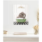 Sylvie Young Elephant in Green Bathtub Checker Floor Framed Canvas by Amy Peterson