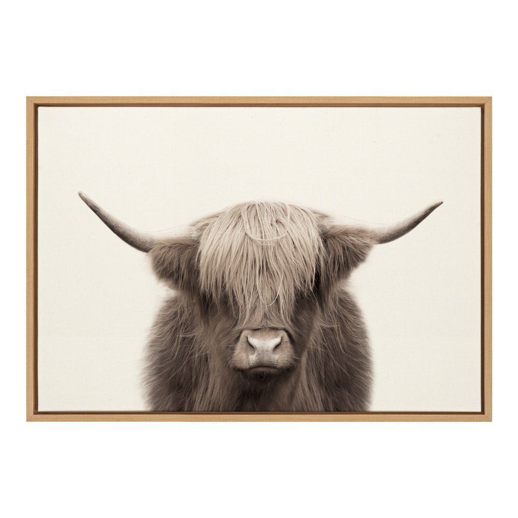 Sylvie Hey Dude Highland Cow Color Framed Canvas by The Creative Bunch Studio