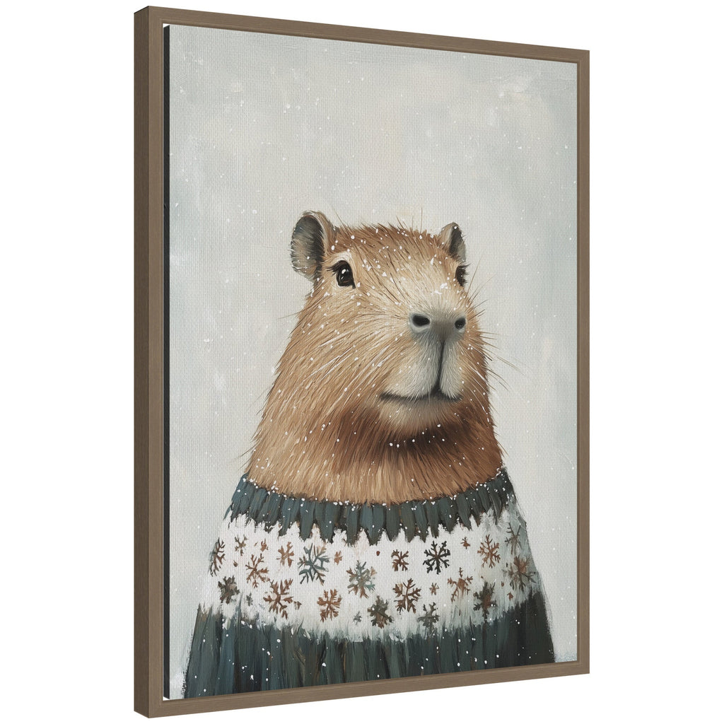 Sylvie Framed Canvas Capybara in Winter Snowflake Sweater by The Creative Bunch Studio