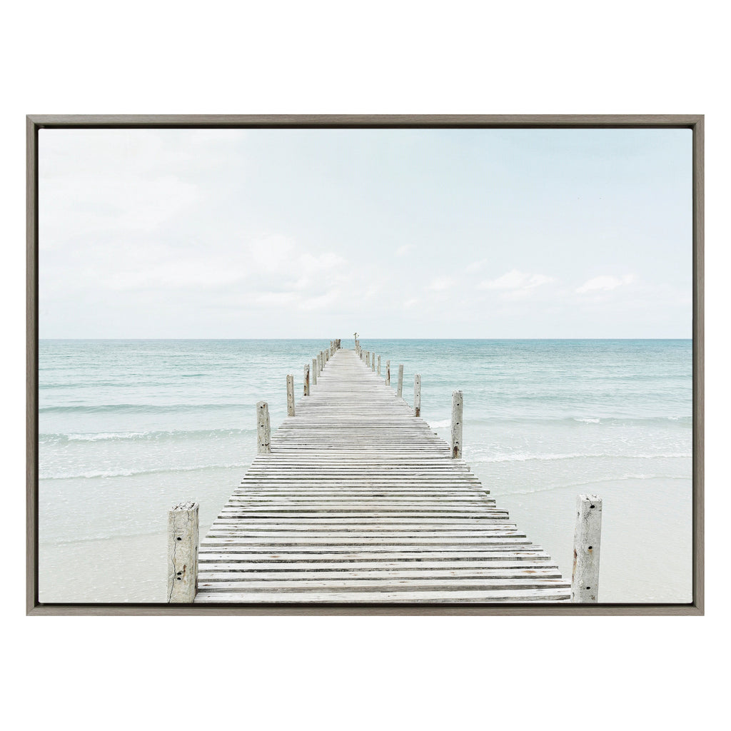 Sylvie Wooden Pier on Beach Framed Canvas by Amy Peterson Art Studio