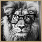 Sylvie Black and White Lion in Reading Glasses Framed Canvas by The Creative Bunch Studio