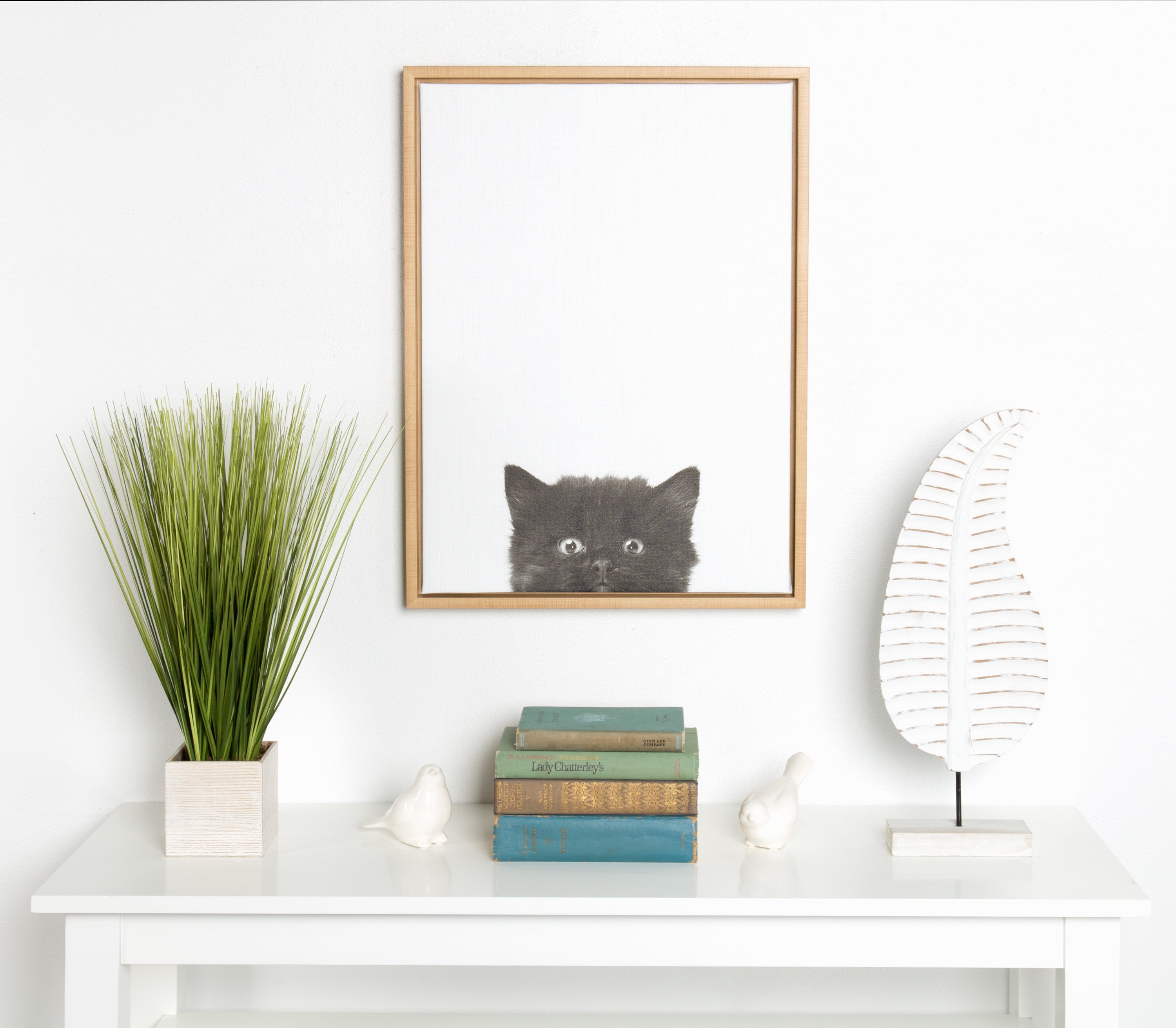 Sylvie Black Kitten Framed Canvas by Simon Te of Tai Prints