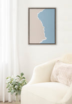 Sylvie Muted Abstract Landscape Beige and Blue Framed Canvas by The Creative Bunch Studio